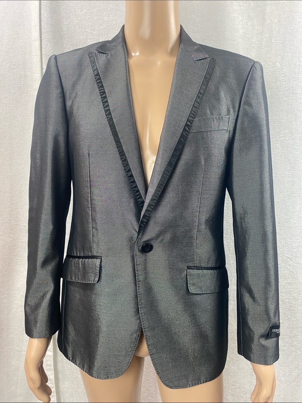 Giorgio Armani Metallic Charcoal Single-Button Blazer